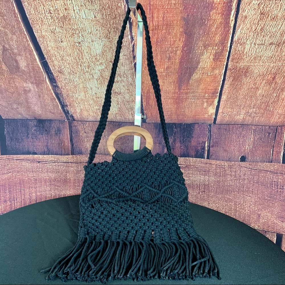 Danielle Nicole Boho Style Macrame Bag W/Fringe - image 4